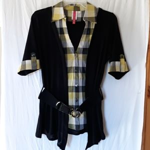 Heart Soul Women's Top L Black Jacket Yellow Plaid